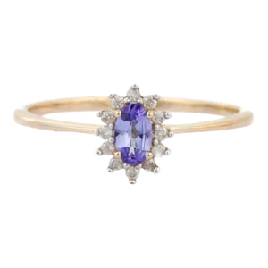 14k Solid Yellow Gold Ring With Natural Tanzanite & Halo Diamonds (All Size Available)