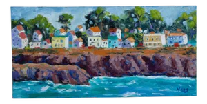 Mendocino Village Impressionist Oil Seascape