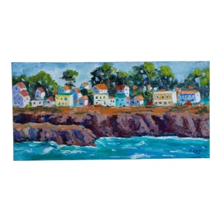 Quiet Places & Water Gardens — Seascape, Mendocino Village (Original Oil Painting) For Sale