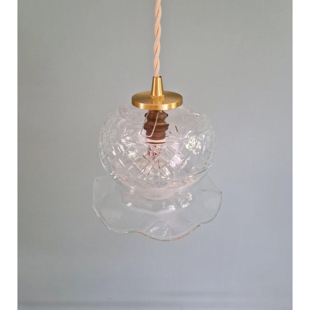 Scalloped Clear Crystal Pendant Light, 1890s For Sale - Image 4 of 11