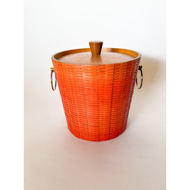 Persimmon Mid Century Persimmon Woven Rattan and Teak Ice Bucket For Sale - Image 8 of 12