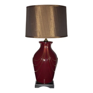 1980s Dark Berry Red Table Lamp With Brass Detailing For Sale