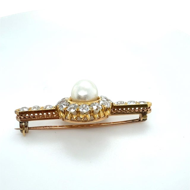 19th Century Victorian, Gia Natural Pearl and Diamond Brooch, 18k For Sale In Chicago - Image 6 of 8