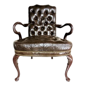 Schafer Brothers Vintage Chesterfield Style Tufted Leather Arm Chair - Mid 20th Century