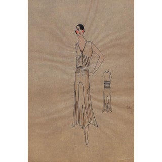 Lanvin of Paris C1920s Original Fashion Illustration in Gouache For Sale