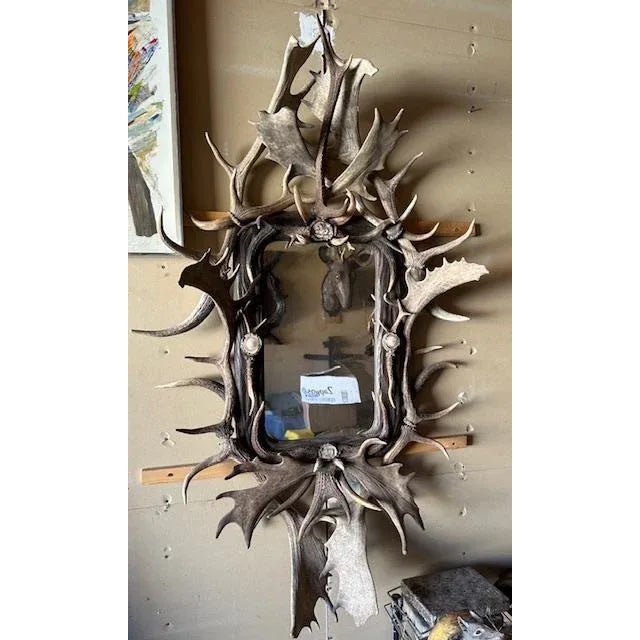 Brown Late 19th Century Large Antler Mirror, Rustic Trophy-Style Wall Mirror For Sale - Image 8 of 8