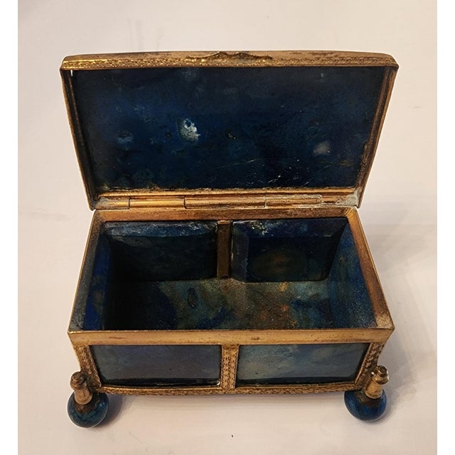 Antique Lapis Lazuli Trinket Box With Brass Accents For Sale - Image 10 of 12