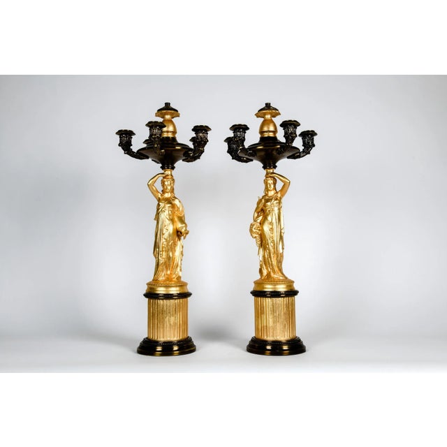 Antique French Five Arms Bronze and Porcelain Candelabras - a Pair For Sale - Image 12 of 13
