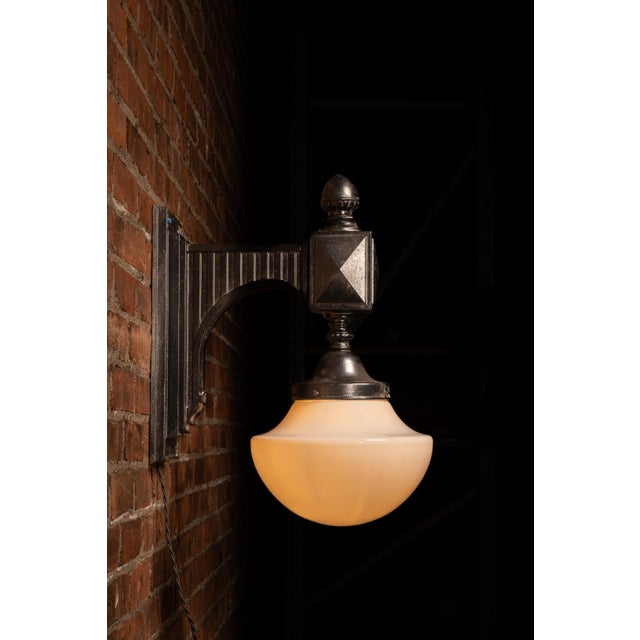 American Vintage Municipal Light Sconce With Milk Glass Shade For Sale - Image 3 of 9