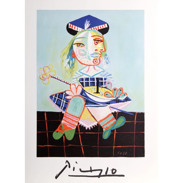 1980s "La Fille De L'Artiste À Deux Ans Et Demi Avec Un Bateau" Lithograph After Pablo Picasso For Sale