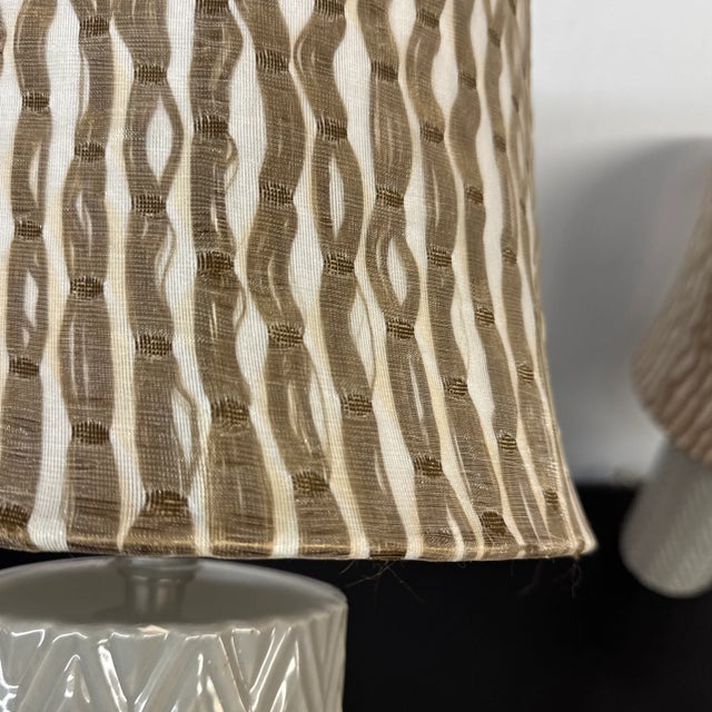 Celadon Zig Zag Ceramic Table Lamps With Funky Shades, Pair For Sale - Image 12 of 12