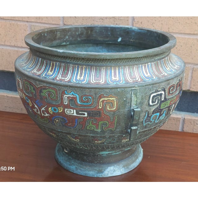 Japanese Japanese Meiji Zoomorphic Champleve Enameled Bronze Jardiniere, Circa 1870s For Sale - Image 3 of 7