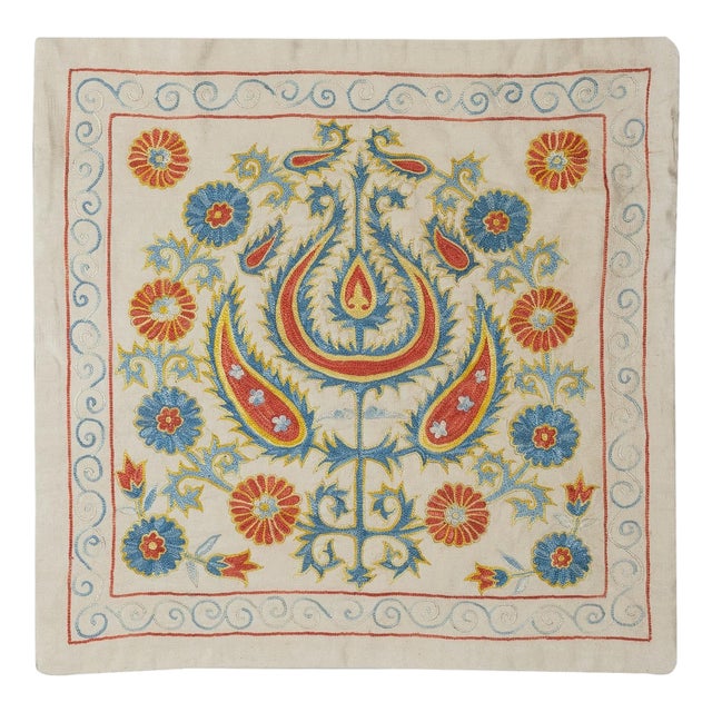 20"x21" 100% Silk Cushion Cover. Hand-Embroidered Pillowcase. Modern Lace Pillow For Sale