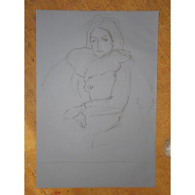 Impressionist Original Vintage Seated Female Drawing-Signed For Sale - Image 3 of 3