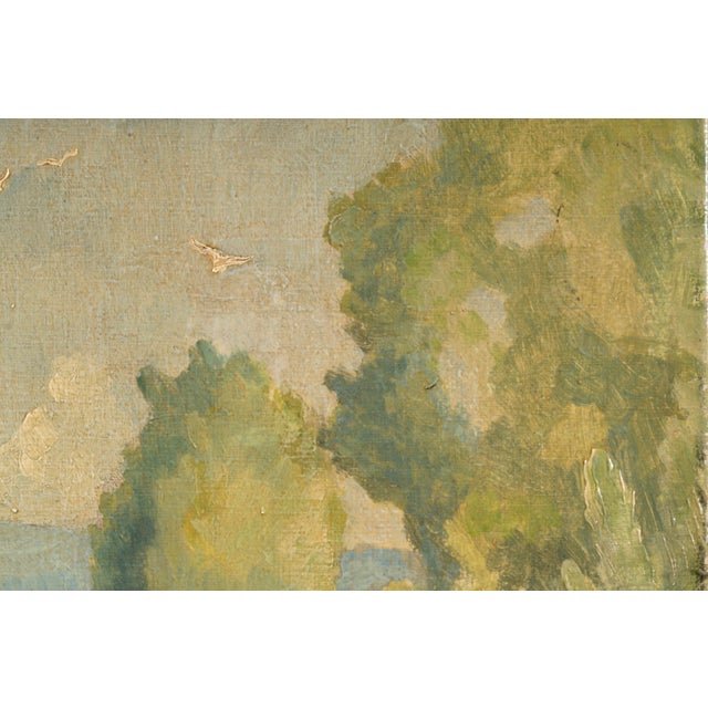 Jules Gaillepand, Lakeside Scene with Nude Figure Swans and Sailboat, 1920s, Oil on Canvas For Sale - Image 3 of 16