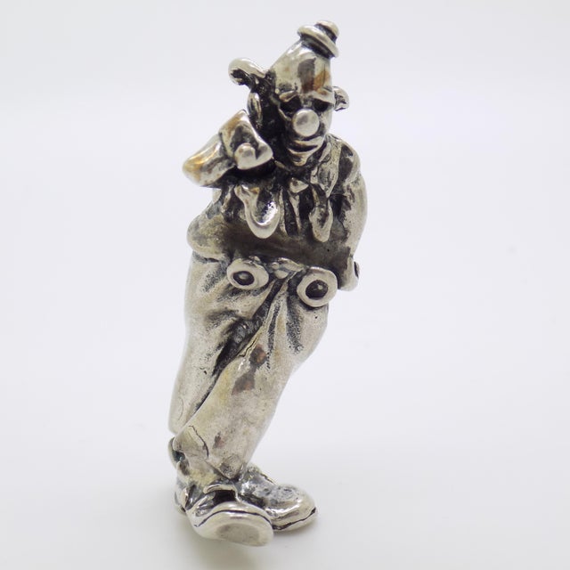 Italian Vintage Italian Handmade Genuine Silver Sad Clown Figurine Sculpture For Sale - Image 3 of 10
