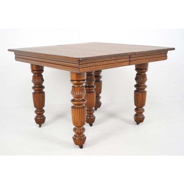Early 20th Century Antique Oak Victorian Dining Table With Casters For Sale - Image 5 of 14