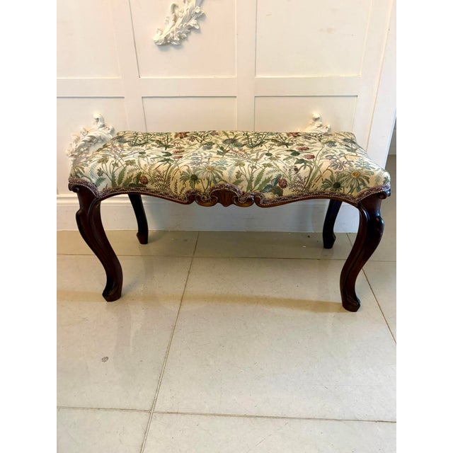 Cream Antique Victorian Carved Walnut Window Seat Stool, 1860s For Sale - Image 8 of 8