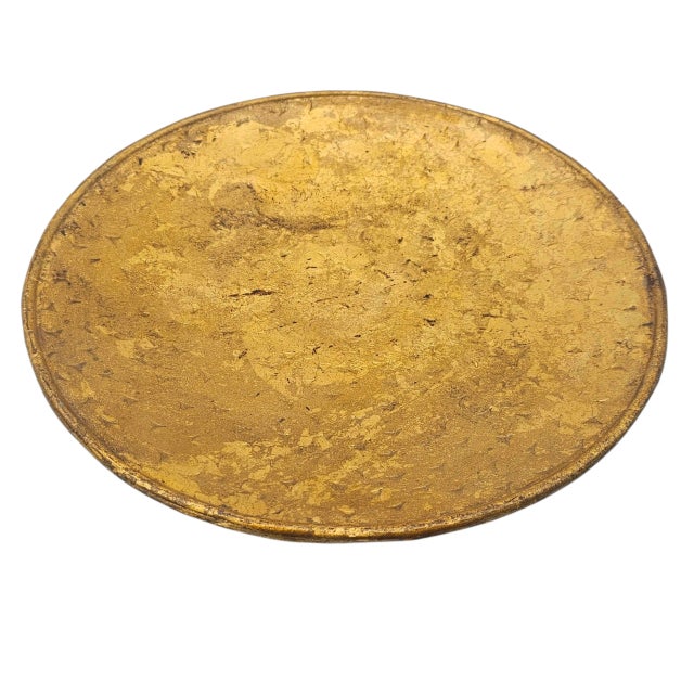 Mid 20th Century Handmade Gold Leaf Metal Pedestal Bowl With Rolled Edge Offering Bowl 11.375" For Sale - Image 5 of 8
