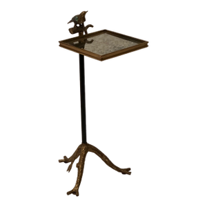 Bronze Iron and Aged Mirror Drinks Side Table With Bird
