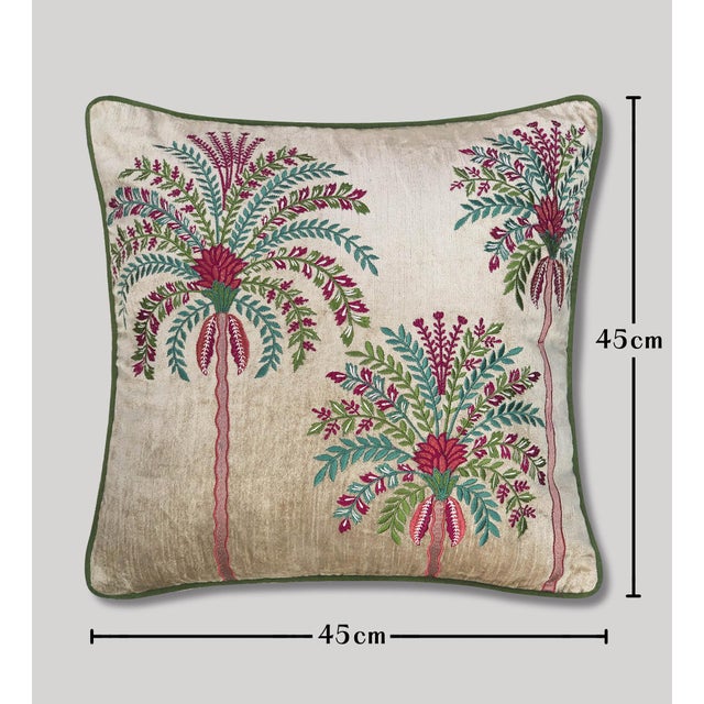 Transform your luxury bedroom or sofa with this stunning tropical pillow cover featuring an exquisitely embroidered palm...