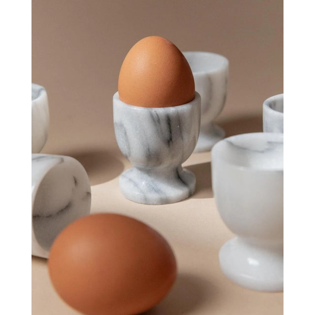 Mid-Century Handcarved Grey and White Marble Egg Cups, Italy, 1970s, Set of 6 For Sale - Image 3 of 11