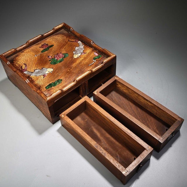 Vintage Huangyang Wood Tea Table Box With Mother of Pearl Inlay For Sale - Image 9 of 10