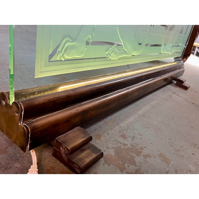 Glass Mid 20th Century Art Deco Etched Glass Fireplace Screen With Brass Base For Sale - Image 7 of 7