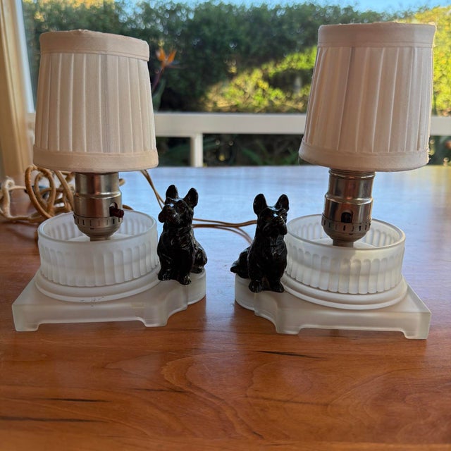 Vintage Pair of Art Deco Scottish Terrier Boudoir Lamps Charming and collectible matched pair of vintage Scotty dog lamps...