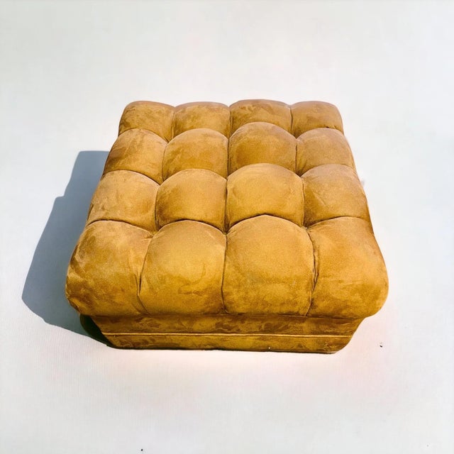 American 1960s Biscuit Trigger Carmel Ultra Suede Ottomans (Pair)(VINTAGE) For Sale - Image 3 of 7