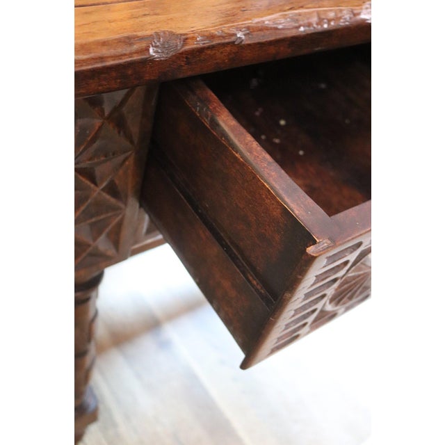 108-Inch Spanish Baroque Hand-Carved Walnut Console Table - 9-Foot Grand Hacienda Refectory For Sale In Portland, ME - Image 6 of 18