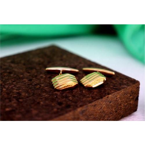 Gold Cufflinks with Raised Trim and Parallel Bands, Set of 2 For Sale - Image 5 of 7