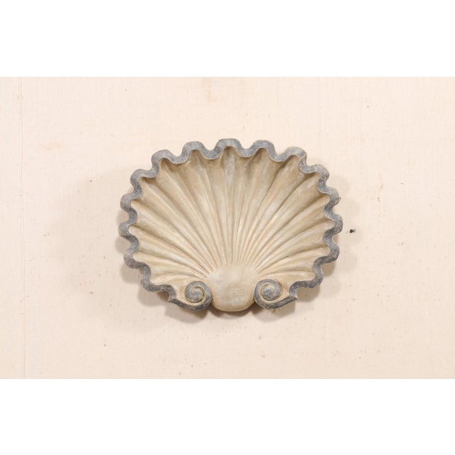 Vintage Taupe & Charcoal Carved Wood Shell Wall Plaque For Sale - Image 9 of 9