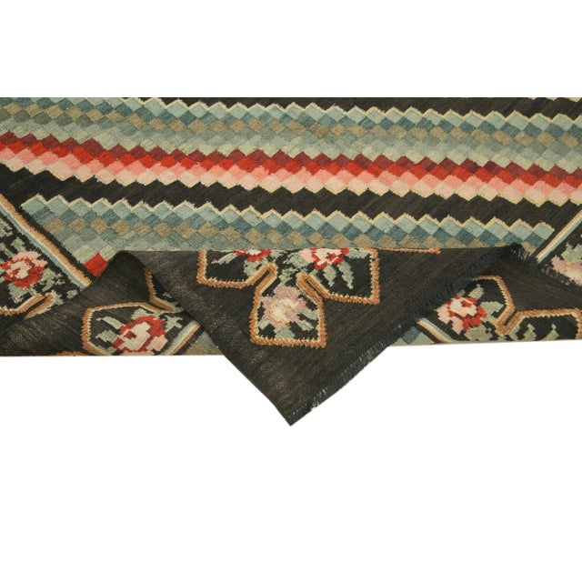 Vintage Hand Knotted Brown Wool Rose Kilim Rug For Sale - Image 4 of 7