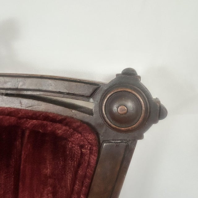 Antique Victorian-Style Parlor Chair Featuring Rich Red Velvet Tufted Upholstery For Sale - Image 11 of 13