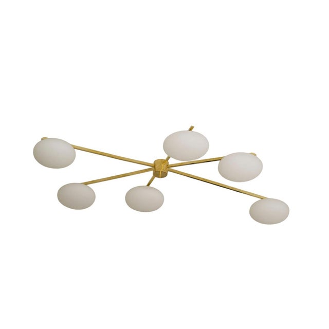 Ceiling Lamp in Brass and Murano Glass in the style of Angelo Lelli for Arredoluce For Sale - Image 10 of 10