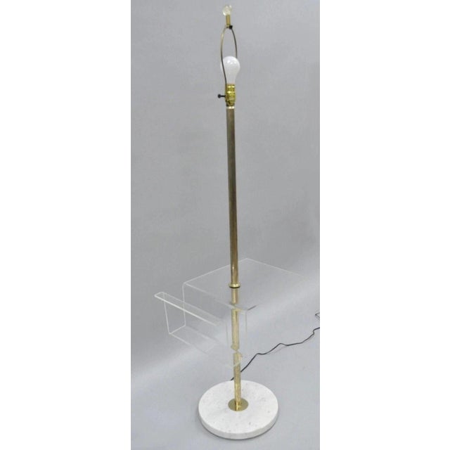Vintage Mid Century Modern Brass Lucite Marble Floor Lamp W Magazine Table Rack For Sale - Image 10 of 11
