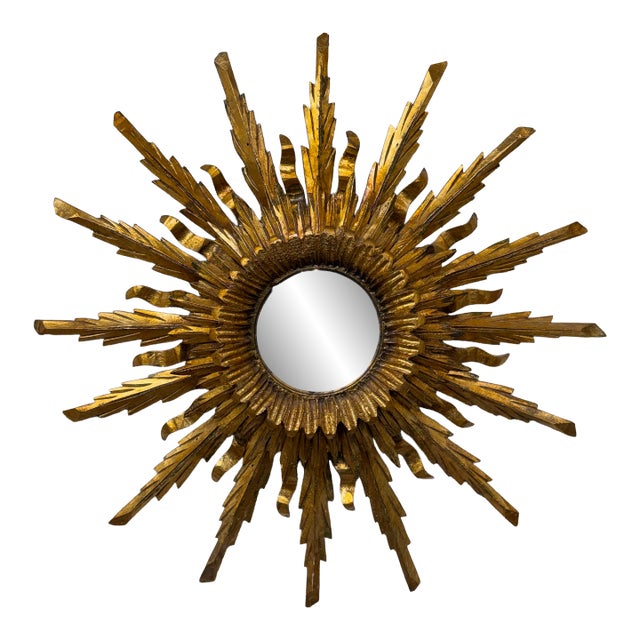 Vintage Convex Sunburst Mirror For Sale