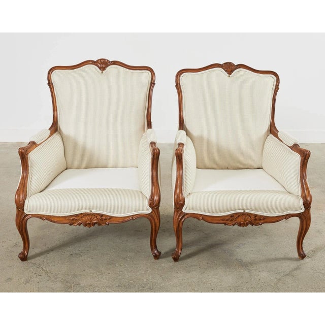 Pair of Country French Provincial Walnut Carved Armchairs For Sale - Image 10 of 13