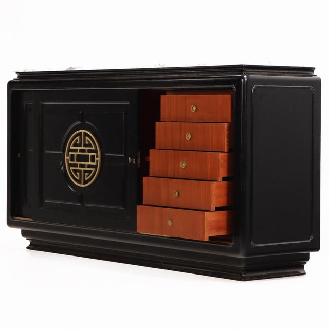 1950s Marble Top Ebonized Sideboard in the Manner of James Mont, C. 1950. For Sale - Image 5 of 8