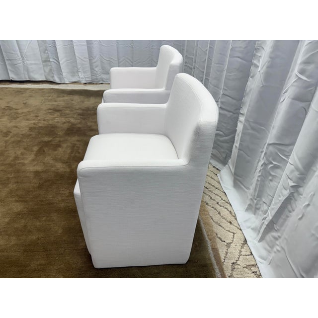 2020s Set of Two Rh Aurelie Track Arm Fabric Dining Armchairs Perennials® Performance Textured Linen Weave — White, Recessed Caster Base For Sale - Image 5 of 18