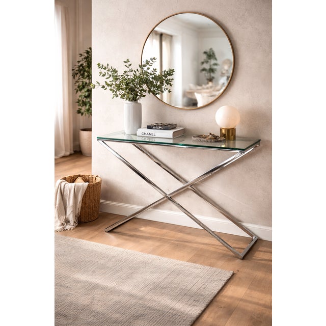 Modern Console Table in Chrome and Glass, 1990s, in Very Good conditions. Designed 1990 to 1999