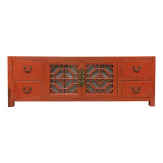 1980s Asian Modern West Lake Tv Cabinet-Red For Sale