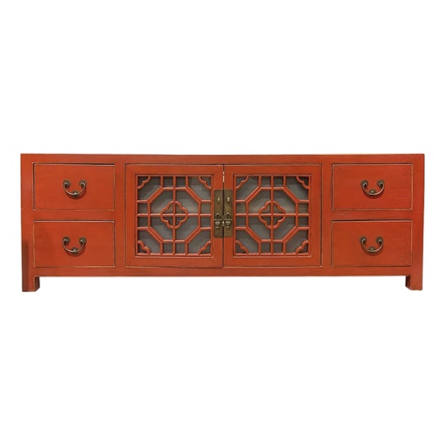 1980s Asian Modern West Lake Tv Cabinet-Red For Sale