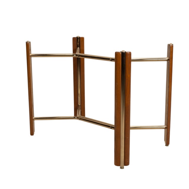 Great 1980s Chromcraft dining table base with a warm oak and polished brass tone finish. The design has a strong...