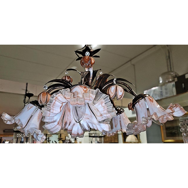 Venetian Italian Metal and Blown Glass Floral Chandelier For Sale In West Palm - Image 6 of 15