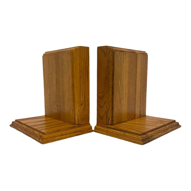 Vintage Solid Oak Wooden Bookends- a Pair For Sale
