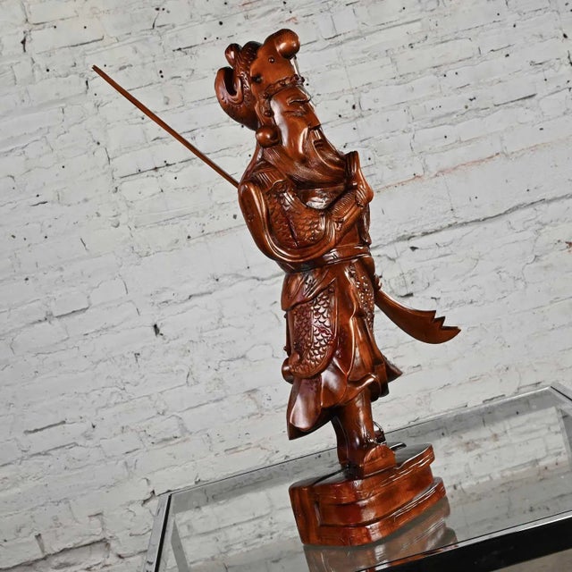 Chinoiserie 20th Century Asian Sculpture Chinoiserie Rosewood Guan Yu or Chinese Warrior Hand Carved For Sale - Image 3 of 13
