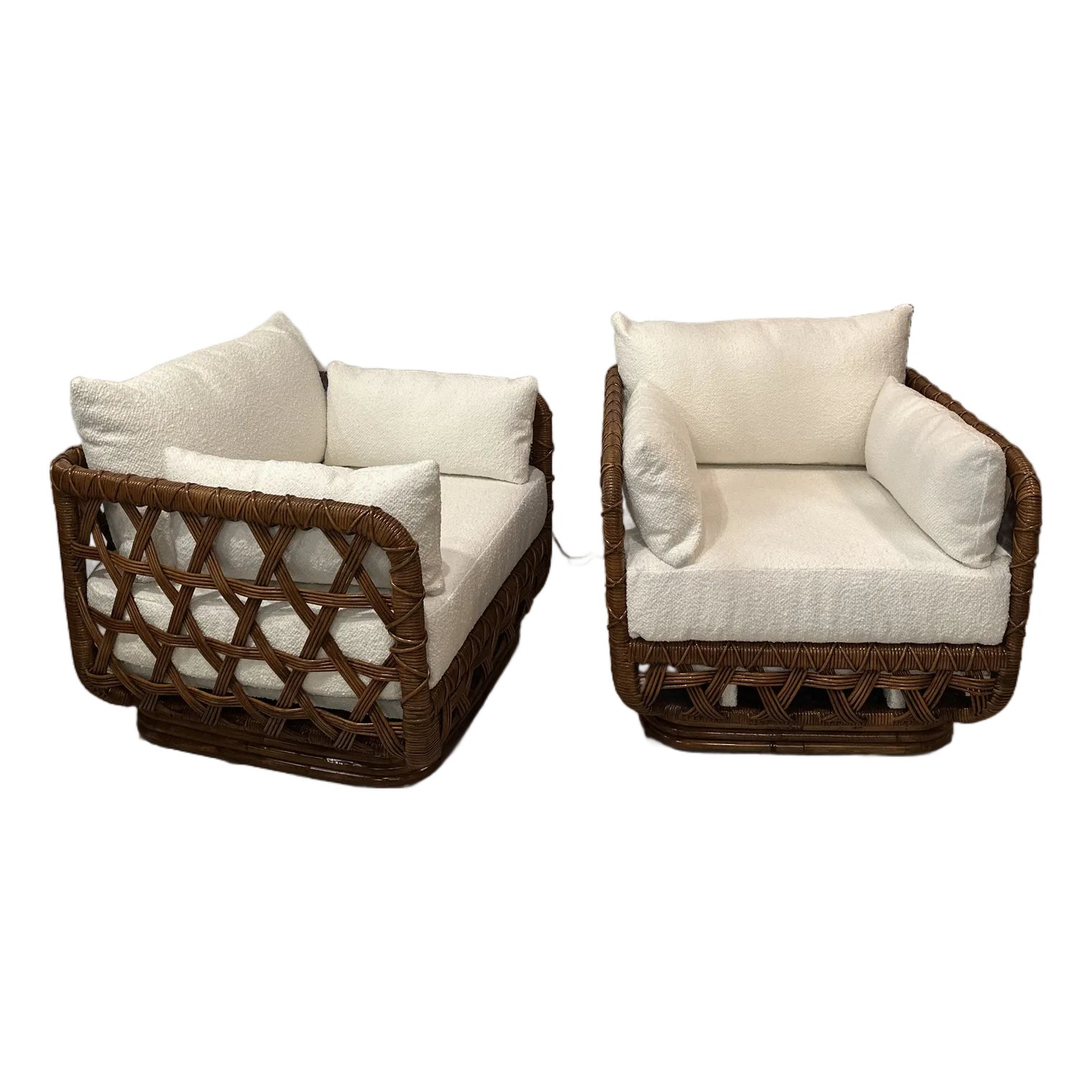 Pair Danny Ho Fong Tanganika Tropi-Cal Club Lounge Chairs Basket