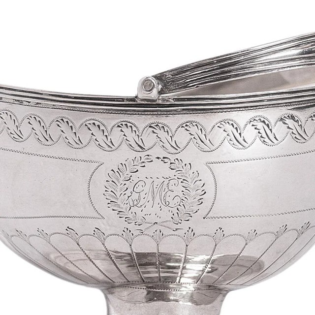 Antique English Sterling Silver Georgian Engraved Sugar Basket Bowl London 1790 For Sale In Portland, OR - Image 6 of 11